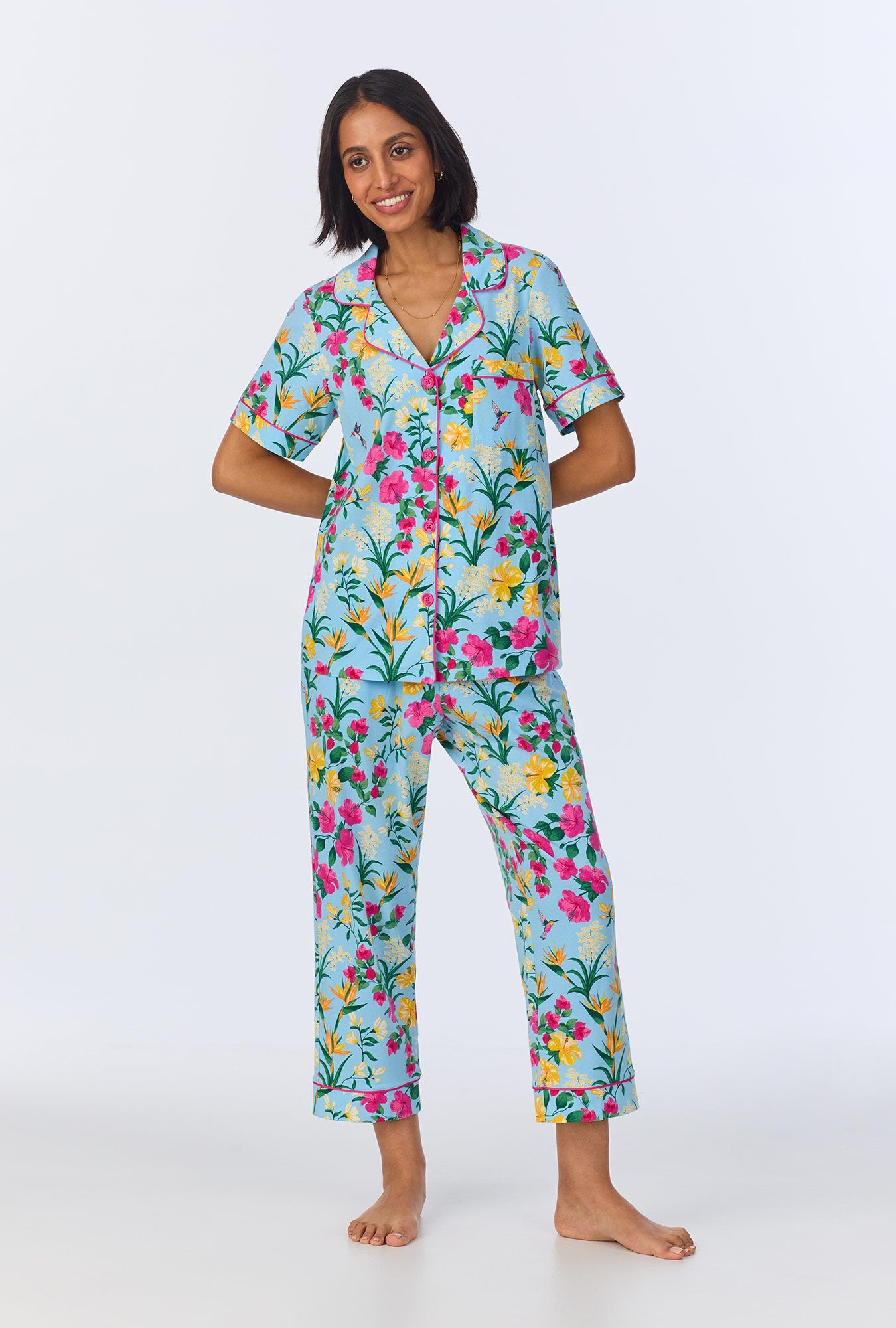 BedHead Tropical Paradise Short Sleeve Organic Cotton Jersey Cropped PJ Set