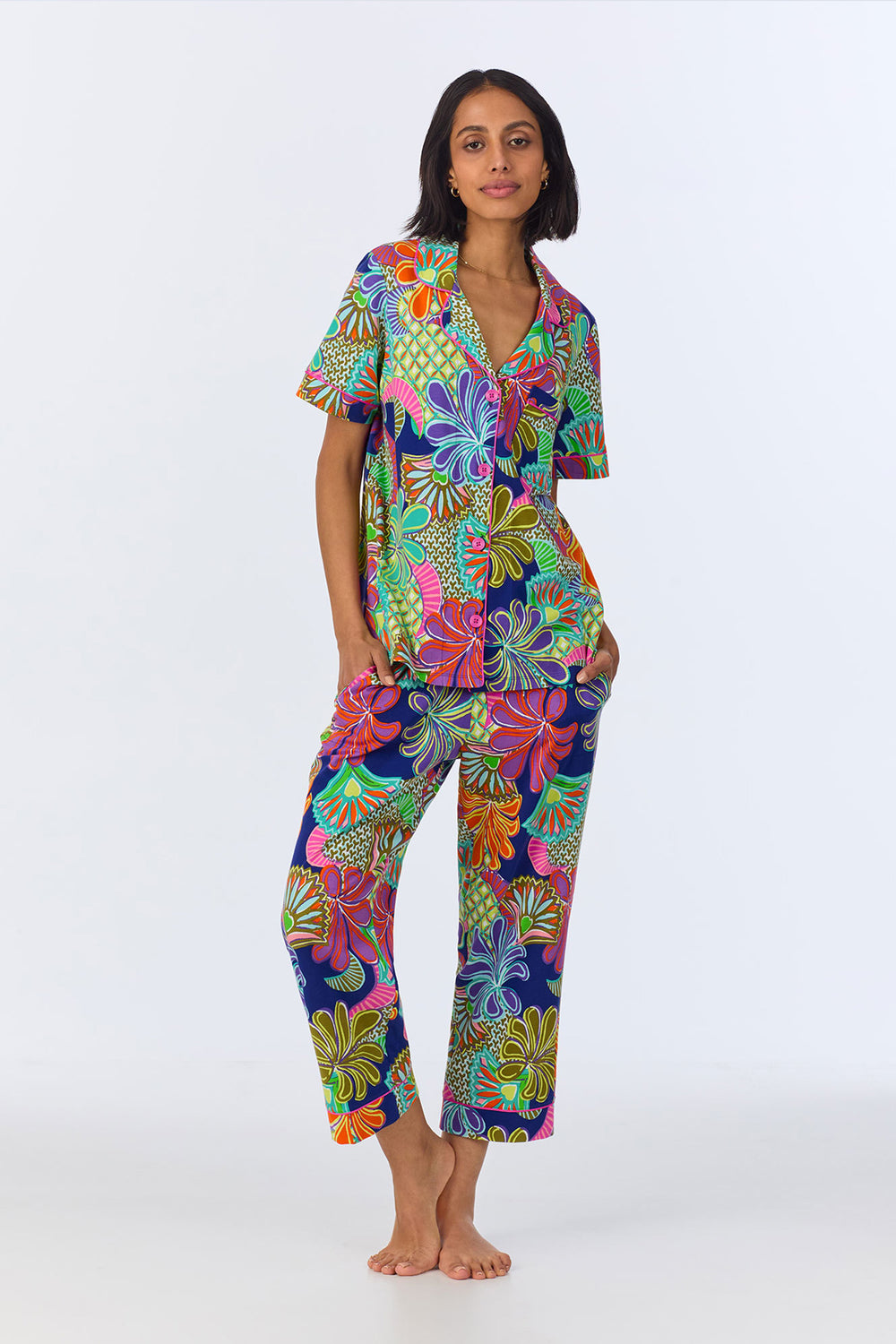 BedHead Zanzibar Paradise Short Sleeve Organic Cotton Jersey Cropped PJ Set