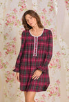 Eileen West Hollyberry Plaid Cotton Rayon Flannel Short Nightshirt