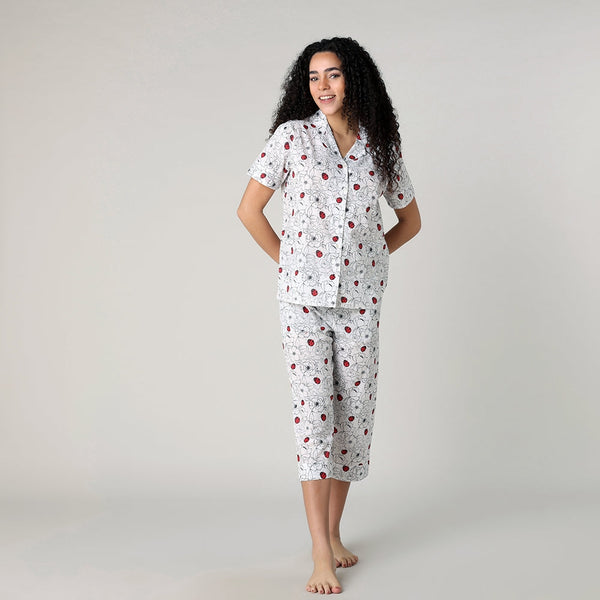 Mahogany Ladybug Lawn Cotton Capri Pajamas