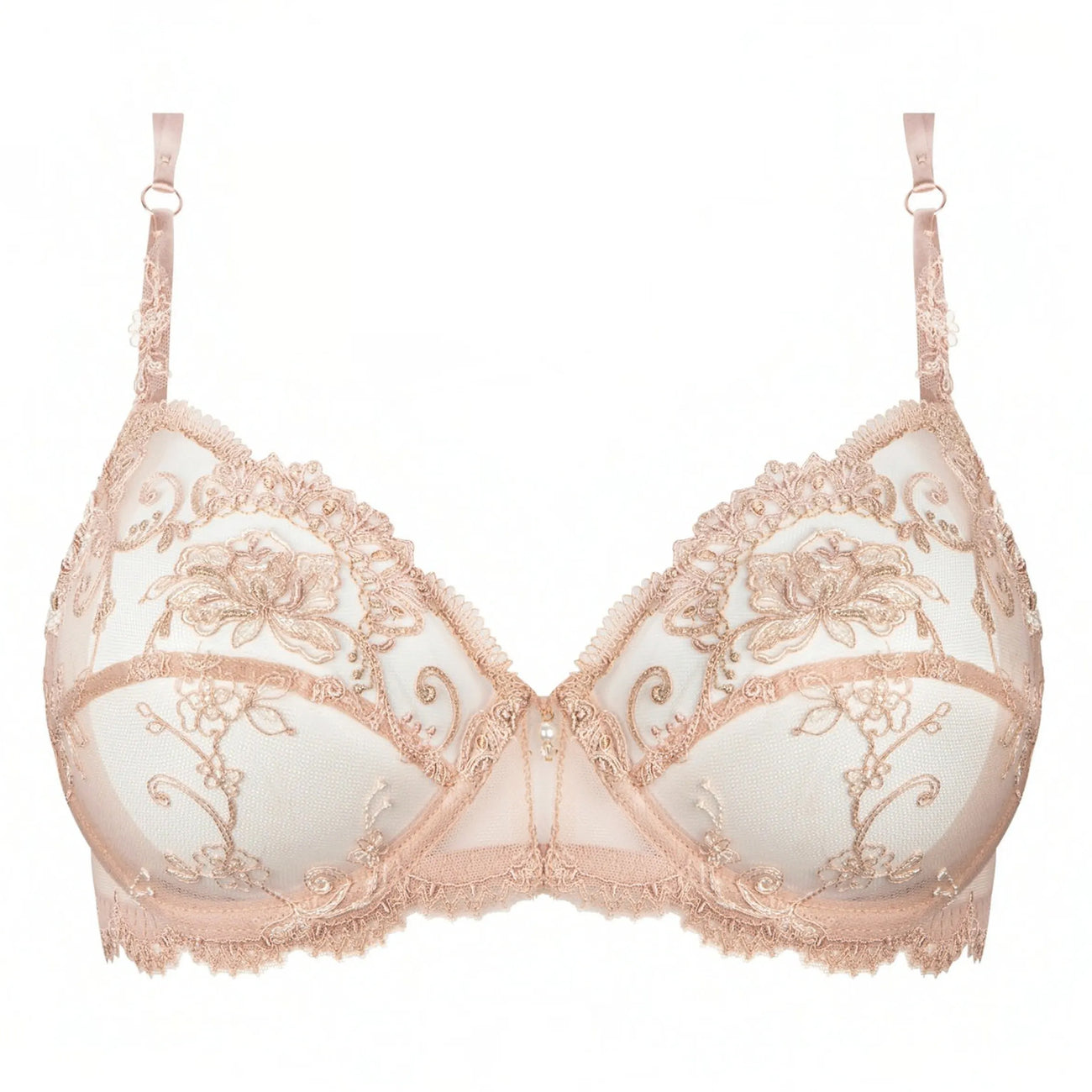 Padded Wireless Lounge Bra with Floral Print and Lace - Déesse