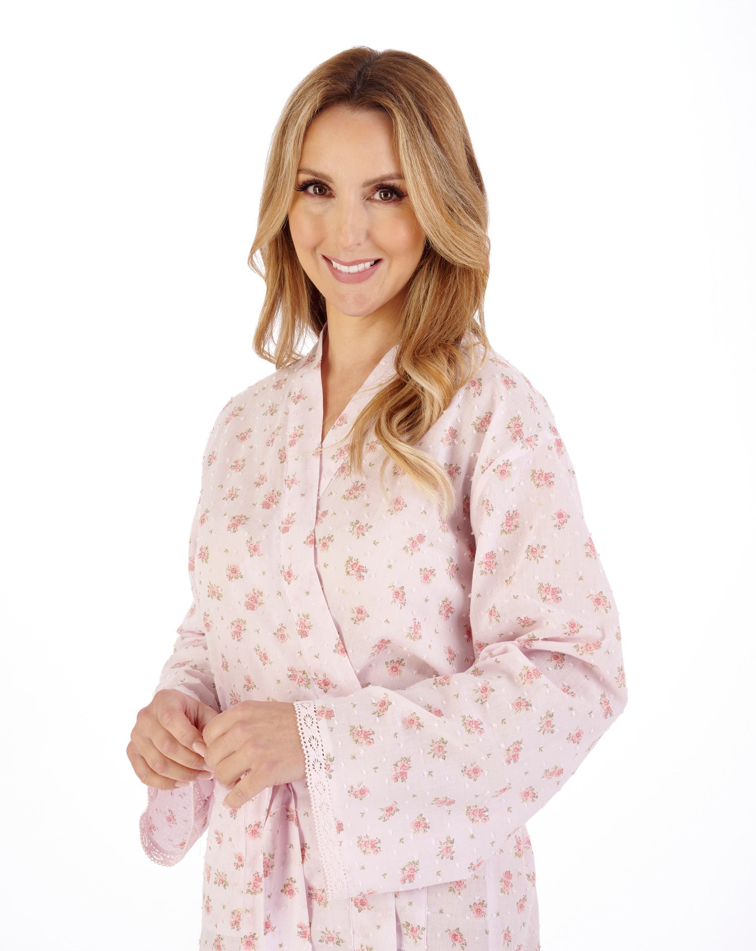 Floral Dobby Dot Woven Cotton Kimono Wrap