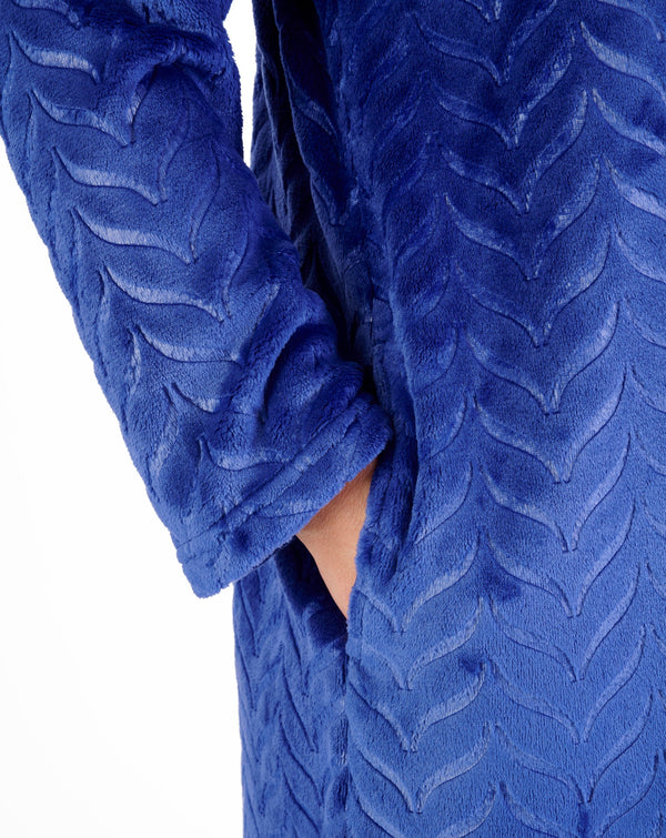 Embossed Pattern Fleece 50" Zip Up Housecoat