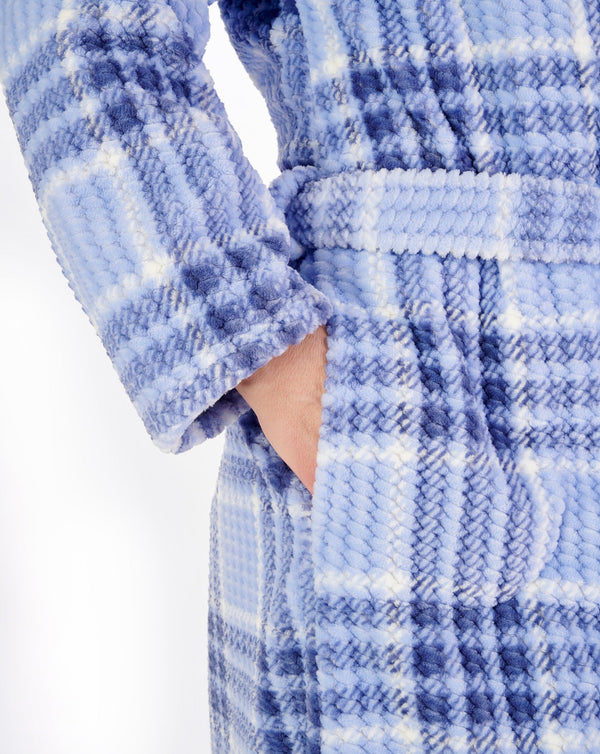 Check Print Waffle Fleece 46" Shawl Collar Wrap Robe