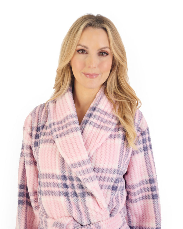 Check Print Waffle Fleece 46" Shawl Collar Wrap Robe