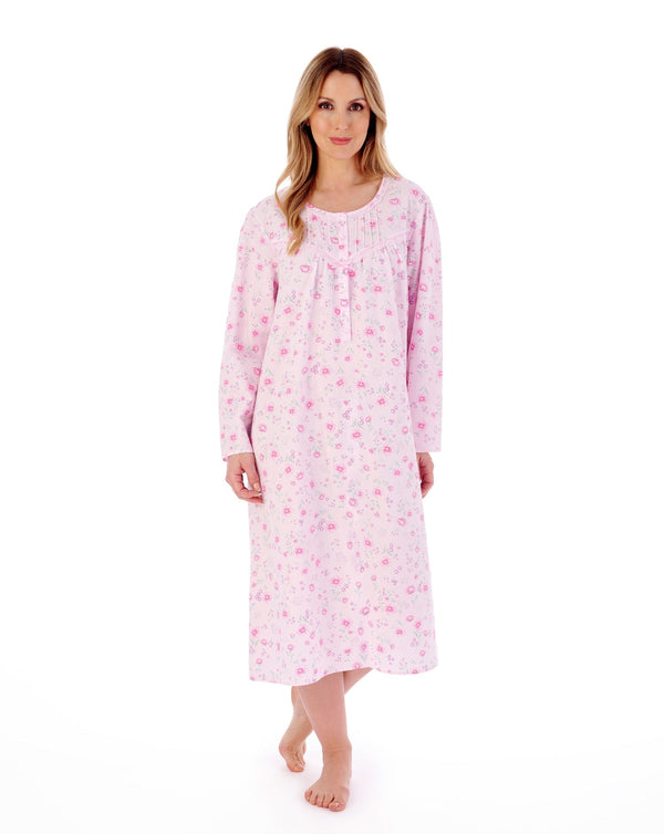 Floral Print 45" Woven Cotton Long Sleeve Nightdress