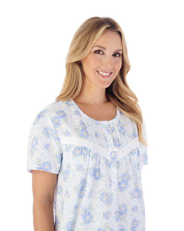 44" Shadow Leaf Floral Print Lawn Cotton Nightdress