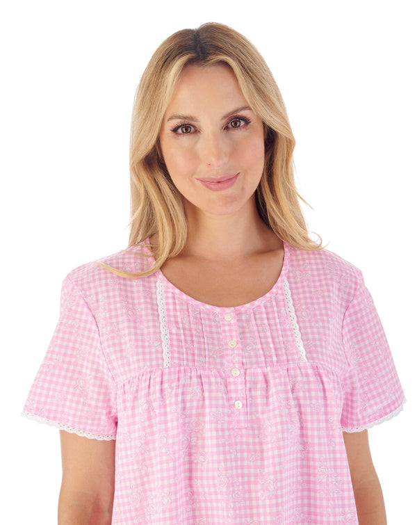 Slenderella Floral Gingham Print 42" Woven Cotton Nightdress