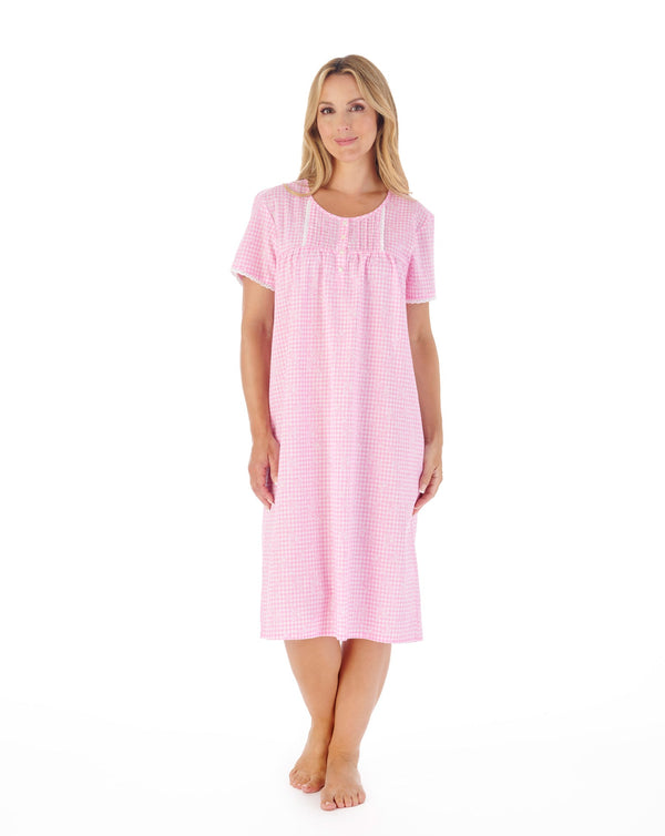 Slenderella Floral Gingham Print 42" Woven Cotton Nightdress