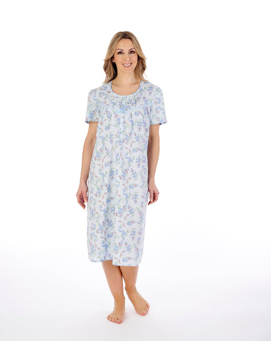 42" Floral Print Woven Cotton Nightdress