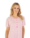 Leaf Print 42" Cotton Jersey Short Sleeve Nightdress