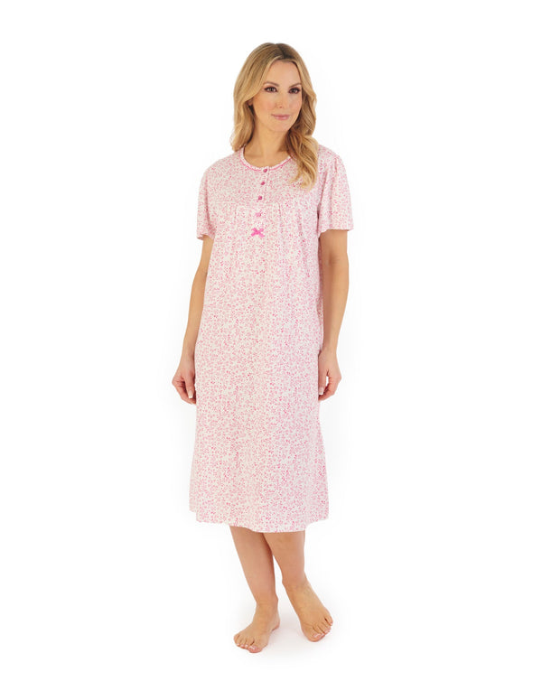 Leaf Print 42" Cotton Jersey Short Sleeve Nightdress