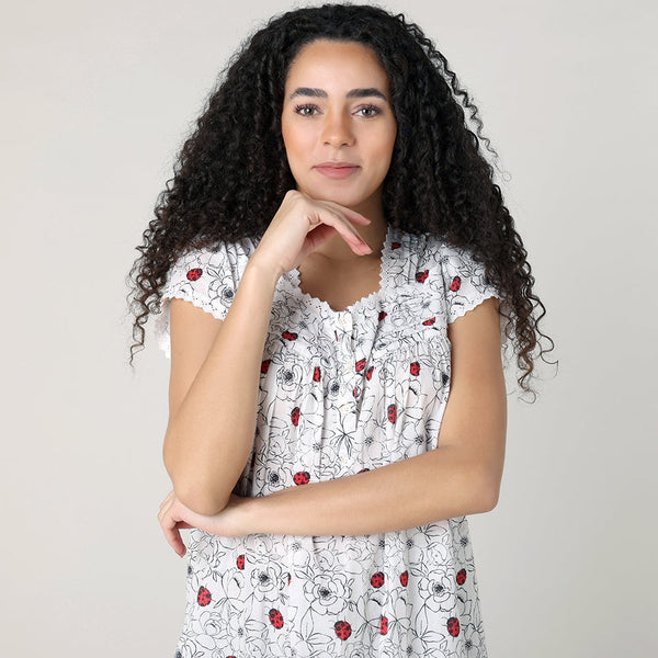 Mahogany Ladybug Cap Sleeve Nightgown