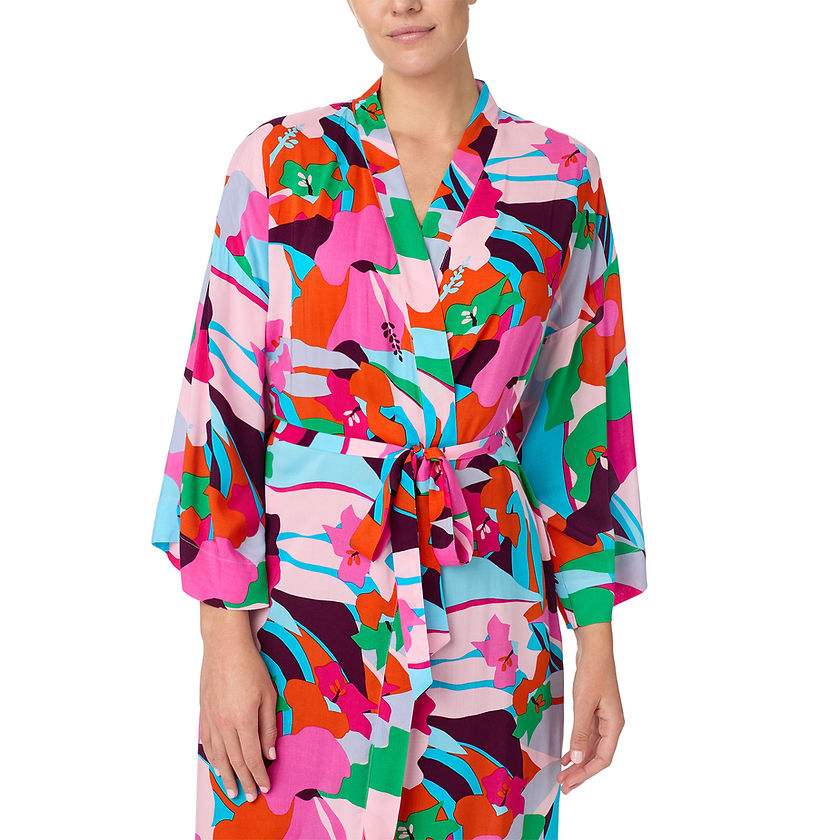 Sanctuary Tropic Mood Long Wrap Robe – Kimono Sleeve Lounge Robe with Belt & Pockets