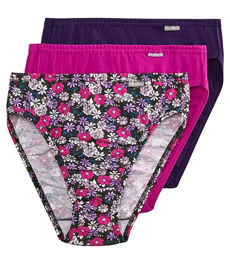 New 3 pack JOCKEY Scalloped 100% cotton Classic Cut Brief PINK PURPLE  FLORAL 5