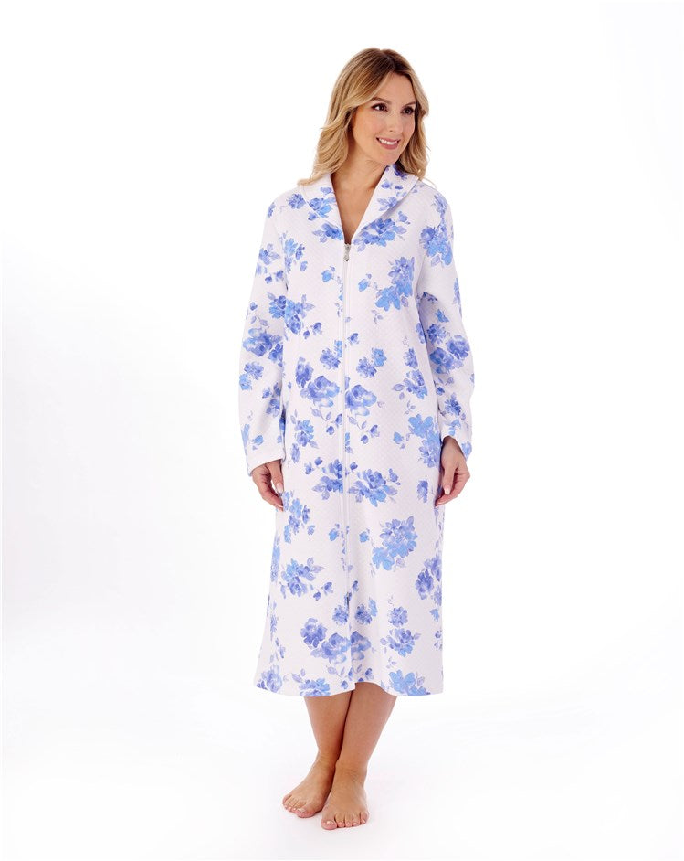Slenderella Floral Quilted Zip Housecoat
