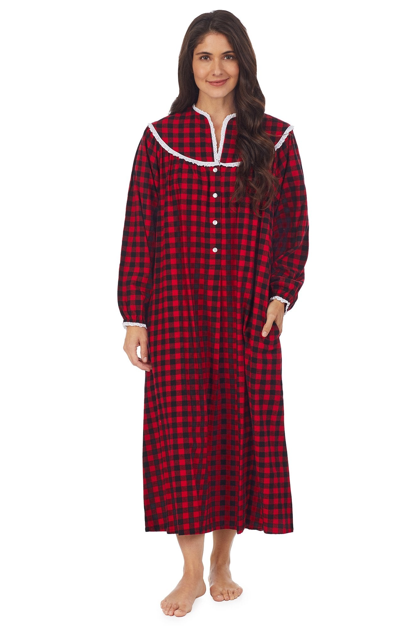 Lanz of Salzburg Open Neck Pocketed Flannel Gown