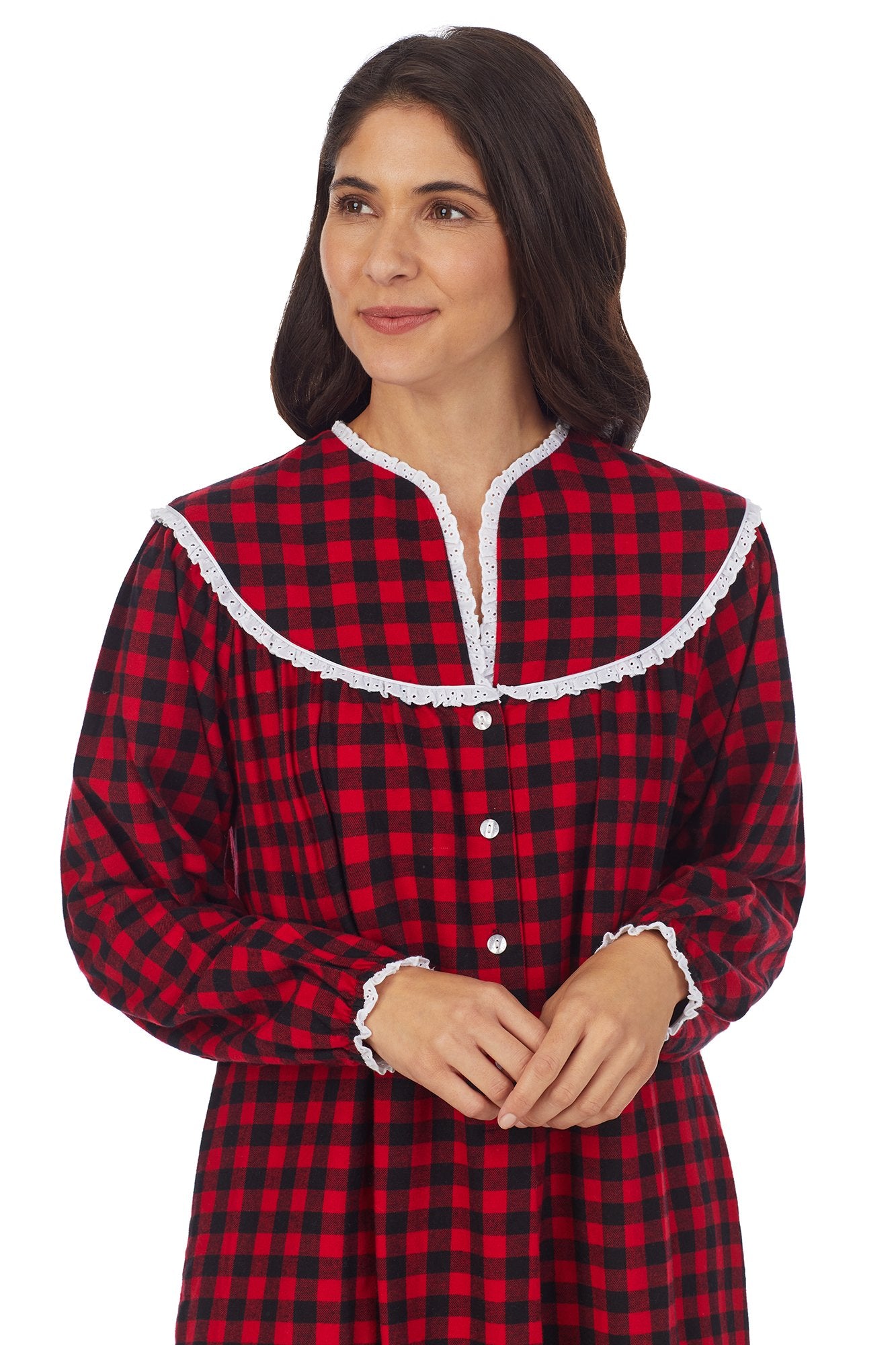 Lanz of Salzburg Open Neck Pocketed Flannel Gown