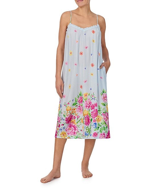 40 Winks Pocketed Sleeveless Floral V-Neck Woven Midi Chemise