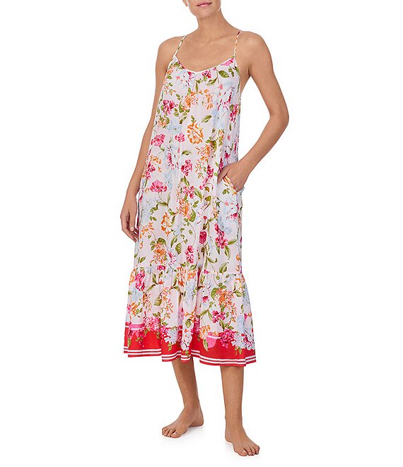 40 Winks Pocketed Sleeveless Floral V-Neck Woven Midi Chemise