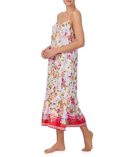 40 Winks Pocketed Sleeveless Floral V-Neck Woven Midi Chemise