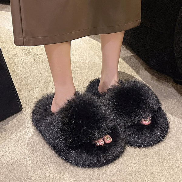 Fuzzy Open Toe Platform Slippers