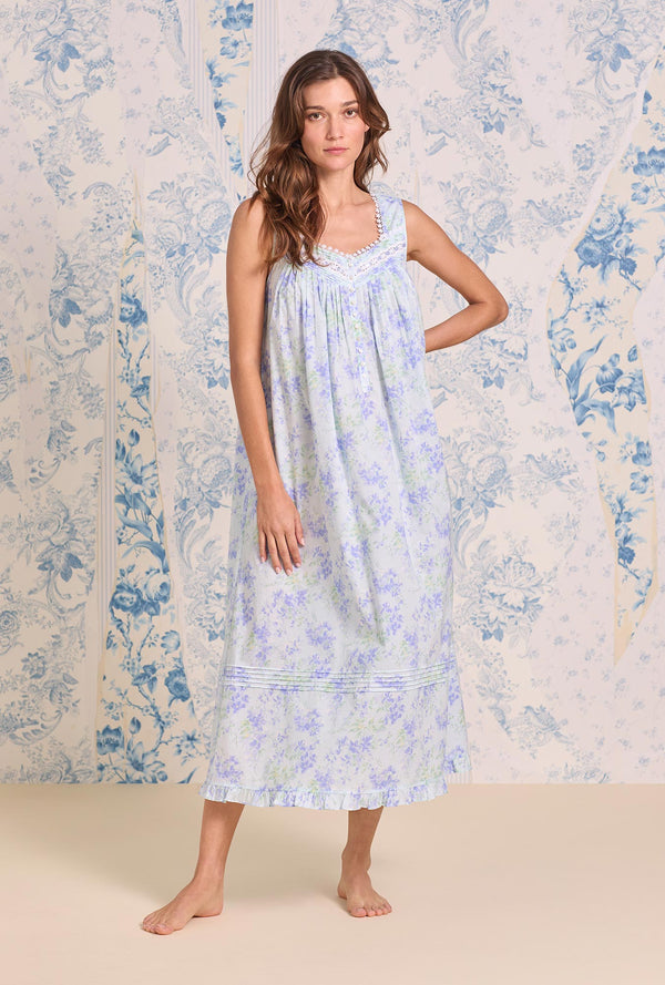 Eileen West Lawn - The "Eileen" Aqua Bloom Cotton Lawn Ballet Nightgown