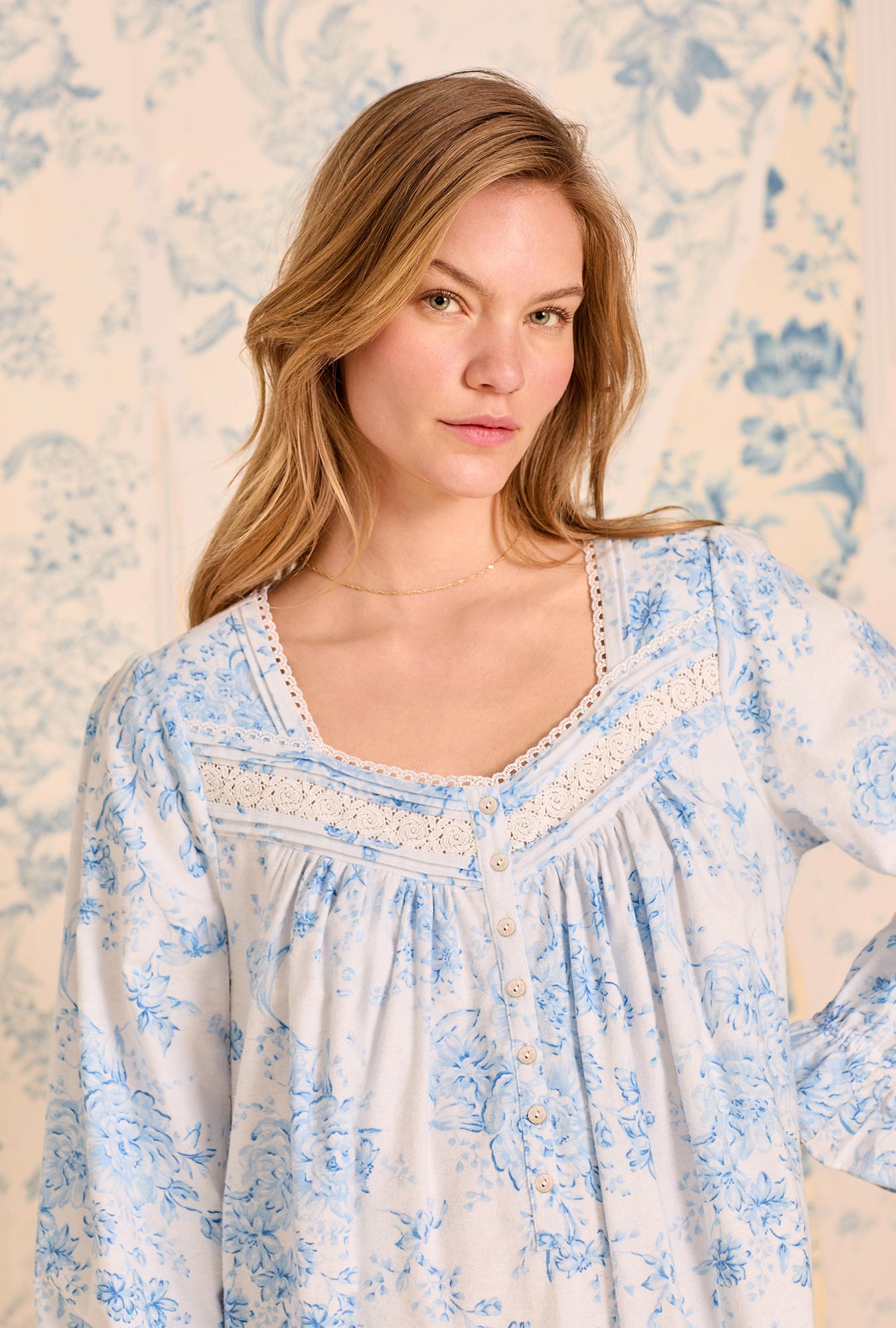 Eileen West Cotton Flannel Long Nightgown Chateau Bloom