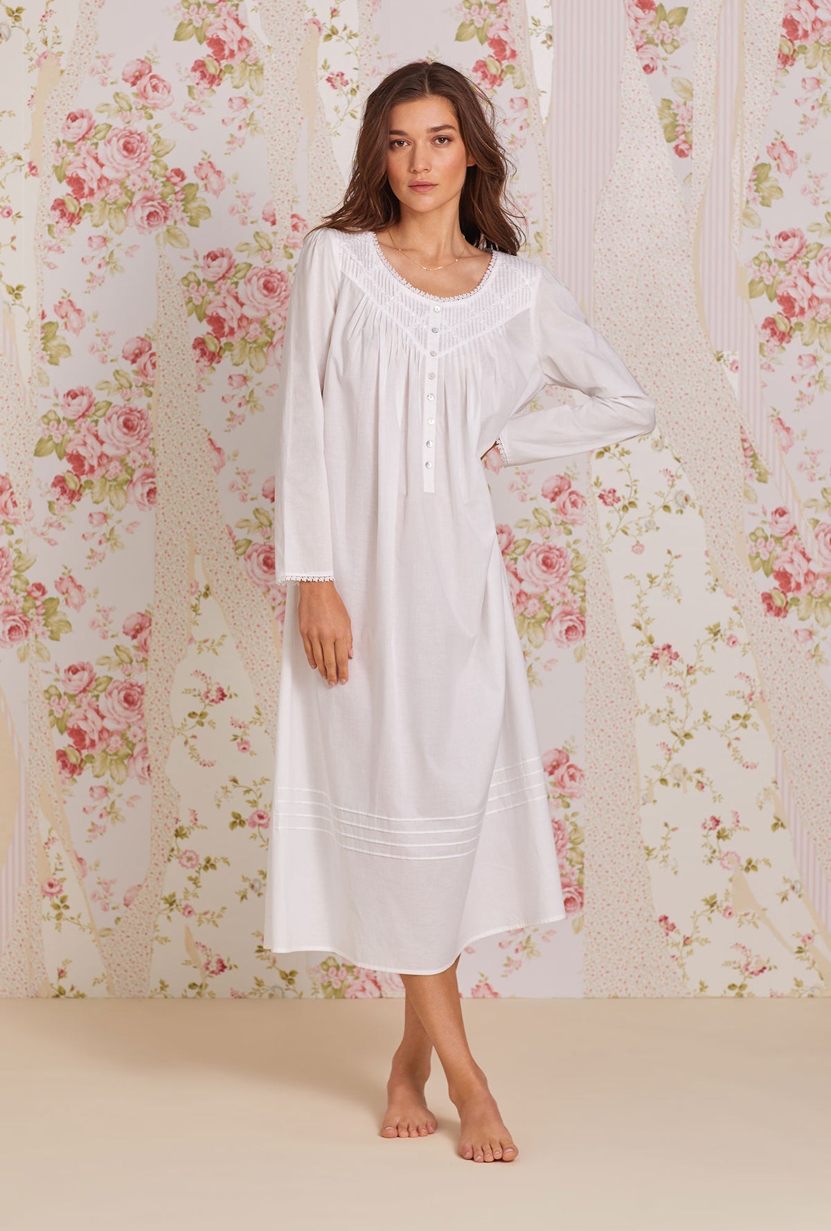 Lawn Cotton Long Sleeve Nightgown - Poetic Balance