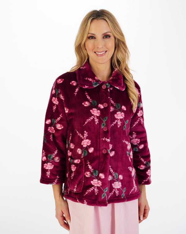 Slenderella Floral Flannel Fleece Button Through Bedjacket