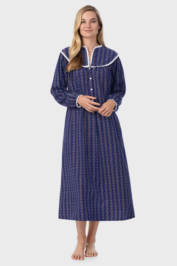 Lanz of Salzburg Open Neck Pocketed Flannel Gown