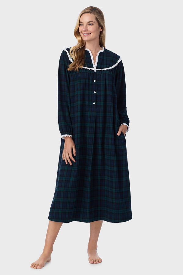 Lanz of Salzburg Open Neck Pocketed Flannel Gown