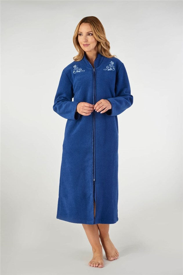 Embroidered Boucle Fleece Zip Down Housecoat