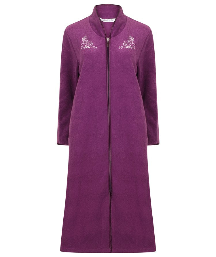 Embroidered Boucle Fleece Zip Down Housecoat