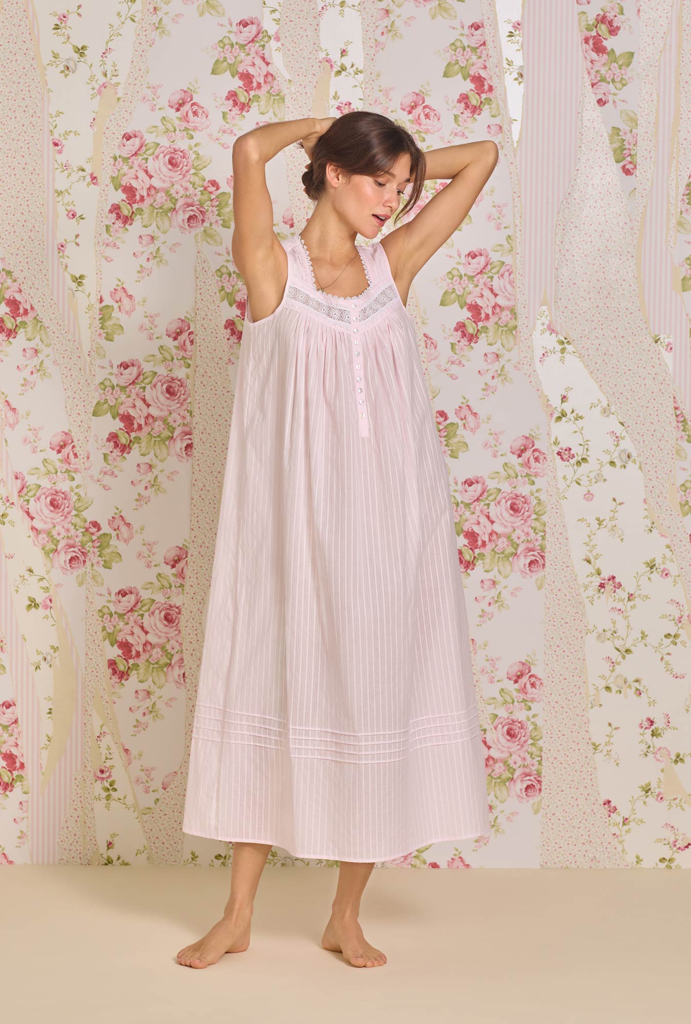 Eileen West Lawn - The Eileen Cotton Dobby Stripe Nightgown