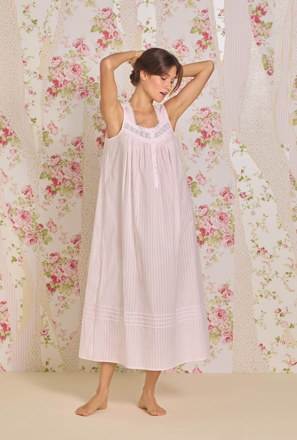Eileen West Lawn - The Eileen Cotton Dobby Stripe Nightgown