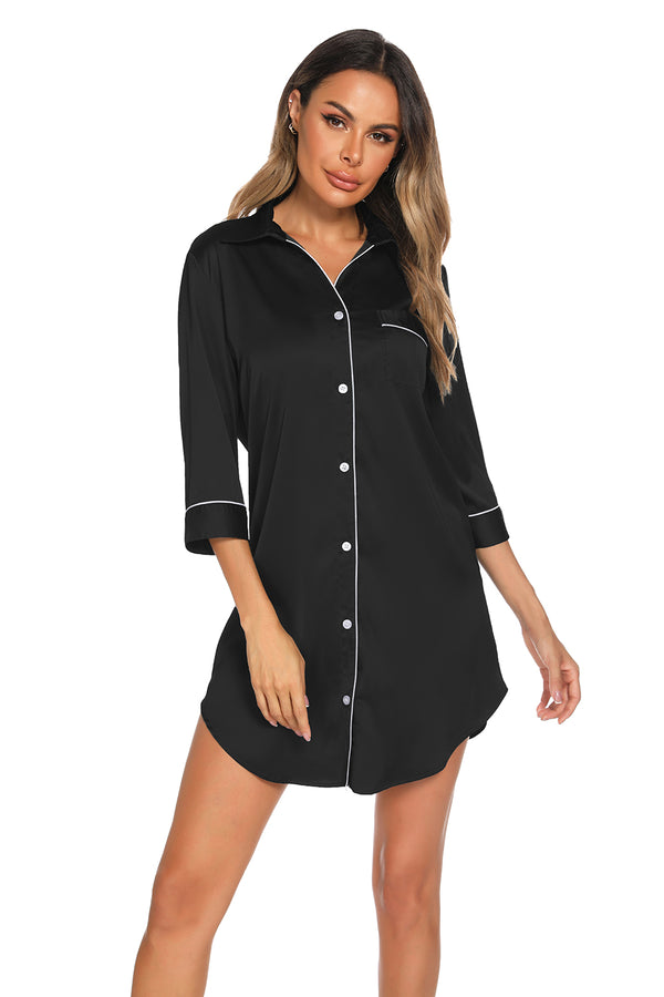 Contrast Piping Nightshirt With Pockets