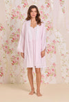 Eileen West Pink Gingham Cotton Lawn Short Wrap Robe