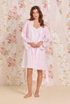 Eileen West Pink Gingham Cotton Lawn Short Wrap Robe