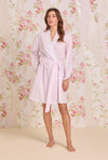 Eileen West Pink Gingham Cotton Lawn Short Wrap Robe