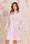 Eileen West Pink Gingham Cotton Lawn Short Wrap Robe