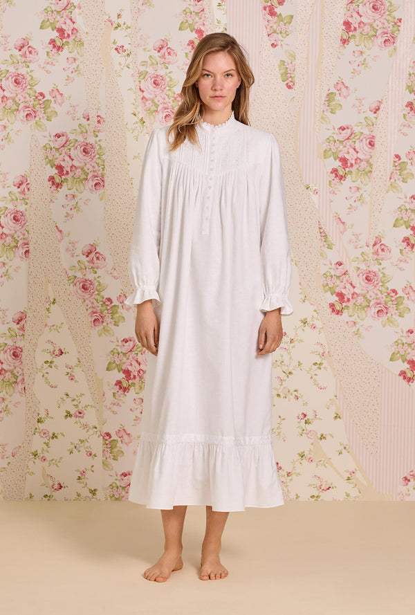 Eileen West Heritage Cotton Flannel Embroidery High Neck Ballet Length Nightgown