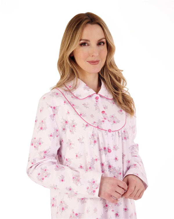 45" Collared Floral Printed Luxury Flannel Nightdress