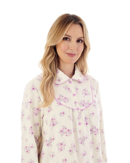 45" Collared Floral Printed Luxury Flannel Nightdress