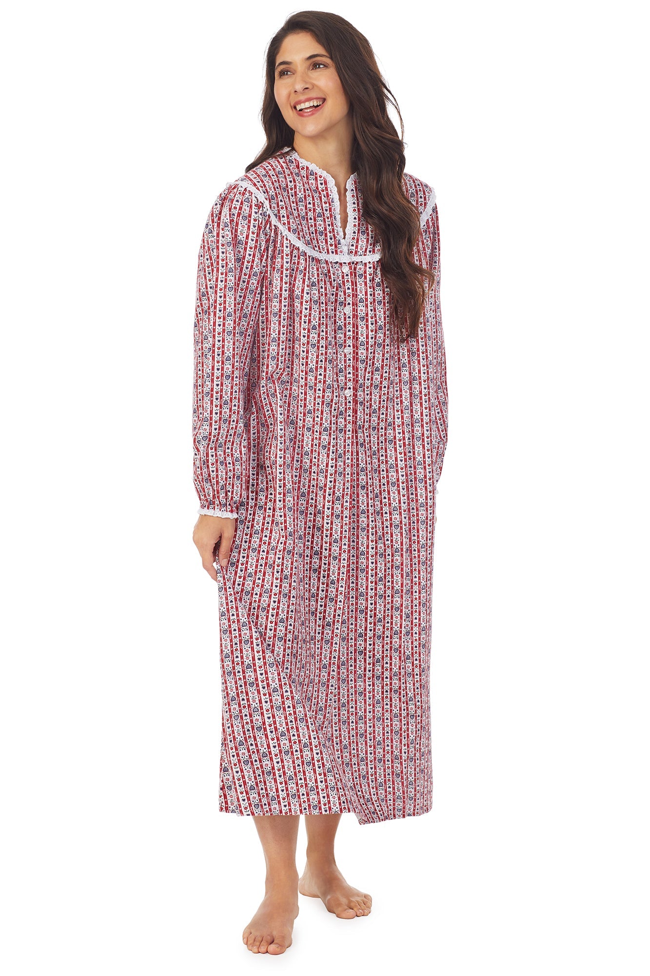 Lanz of Salzburg Open Neck Pocketed Flannel Gown