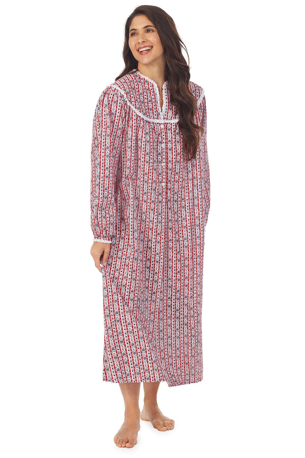 Lanz of Salzburg Open Neck Pocketed Flannel Gown