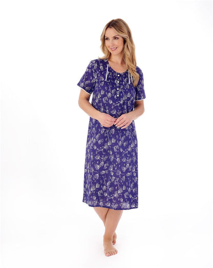 42" Modern Floral Woven Cotton Short Sleeve Nightdress