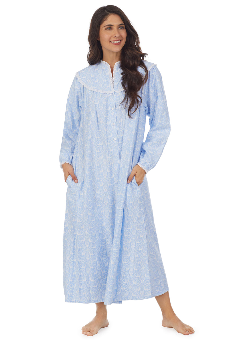 Lanz of Salzburg Open Neck Pocketed Flannel Gown