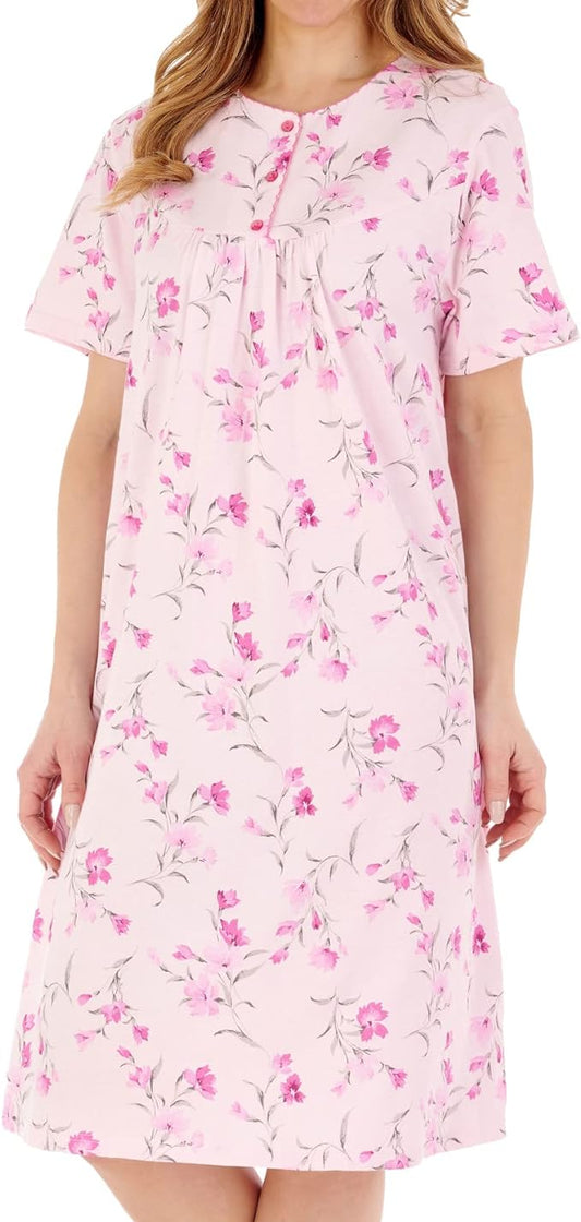 Floral Print Cotton Jersey Short Sleeve Nightdress