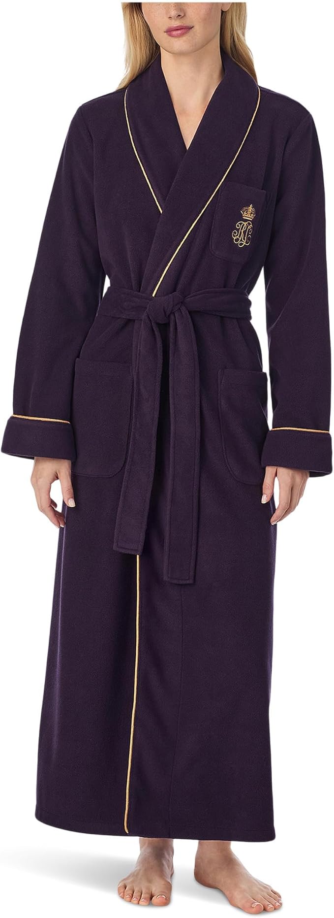 Lauren Ralph Lauren Embroidered Crest Polar Fleece Wrap Robe